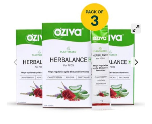 OZiva Plant Based HerBalance for PCOS pack of 3 (45 sachets)