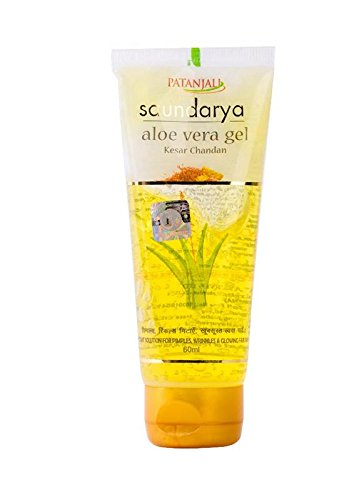 Patanjali Saundarya Aloevera Gel Kesar Chandan 60ml For Men, Women, Anti-Acne & Pimples, For all Skin Types