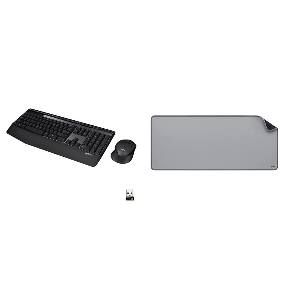 Logitech MK345 Wireless Keyboard and Mouse Set Full-Sized Keyboard with Palm Rest and Comfortable Right-Handed Mouse, 2.4 GHz Wireless USB Receiver, Compatible with PC, Laptop - Black