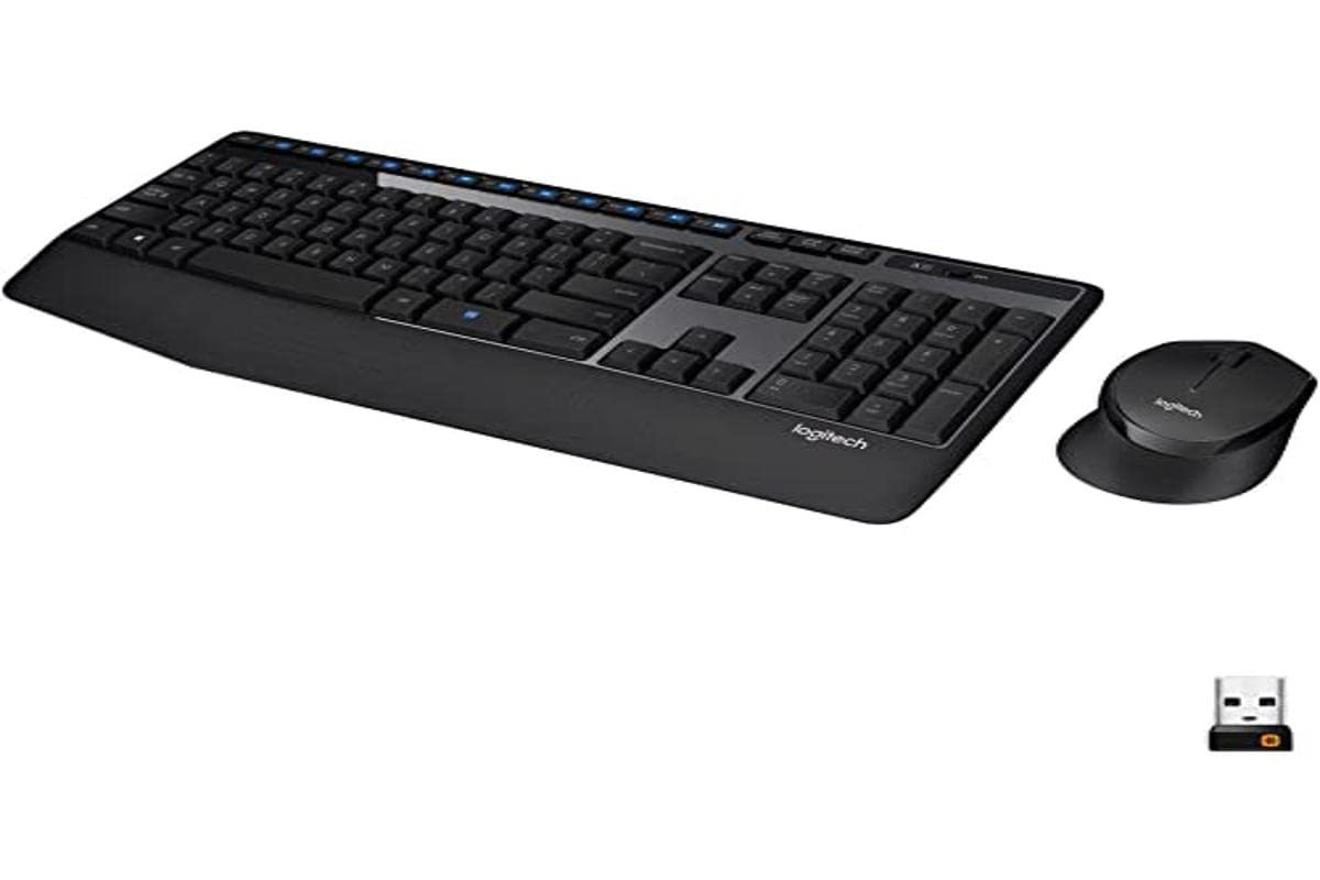 Logitech MK345 Wireless Keyboard and Mouse Set Full-Sized Keyboard with Palm Rest and Comfortable Right-Handed Mouse, 2.4 GHz Wireless USB Receiver, Compatible with PC, Laptop - Black