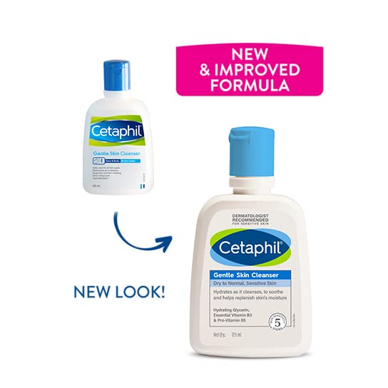 Cetaphil Face Wash Gentle Skin Cleanser for Dry to Normal, Sensitive Skin, 125 ml Hydrating Face Wash with Niacinamide, Vitamin B5