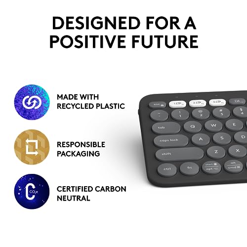 Logitech Pebble Keys 2 K380s, Multi-Device Bluetooth Wireless Keyboard with Customisable Shortcuts, Slim and Portable, Easy-Switch for Windows, macOS, iPadOS, Android, Chrome OS - Tonal Graphite