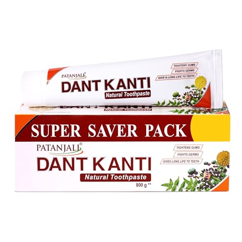 Patanjali Dant Kanti Natural Toothpaste 800G (200G X 4), Super Saver Value Pack, Makes Teeth Strong, Tightens Gums, Gives Cavity Free Smile