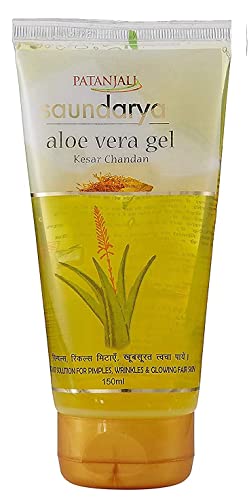 Patanjali Saundarya Aloevera Gel Kesar Chandan 60ml For Men, Women, Anti-Acne & Pimples, For all Skin Types