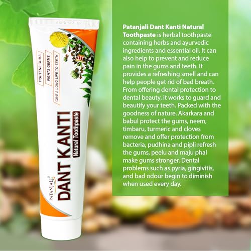 Patanjali Dant Kanti Natural Toothpaste 800G (200G X 4), Super Saver Value Pack, Makes Teeth Strong, Tightens Gums, Gives Cavity Free Smile