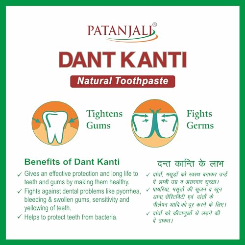 Patanjali Dant Kanti Natural Toothpaste 800G (200G X 4), Super Saver Value Pack, Makes Teeth Strong, Tightens Gums, Gives Cavity Free Smile