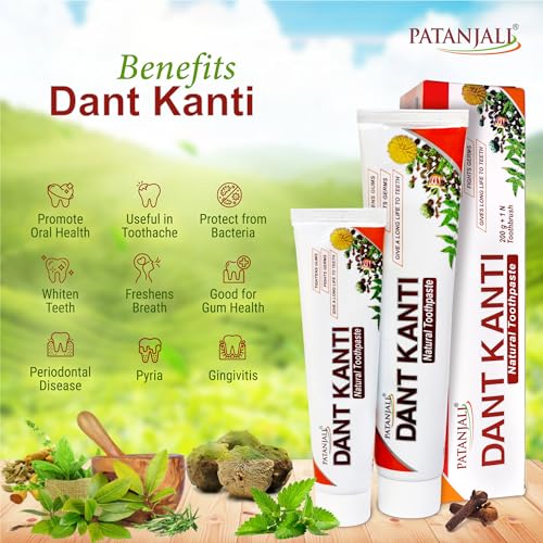 Patanjali Dant Kanti Natural Toothpaste 800G (200G X 4), Super Saver Value Pack, Makes Teeth Strong, Tightens Gums, Gives Cavity Free Smile