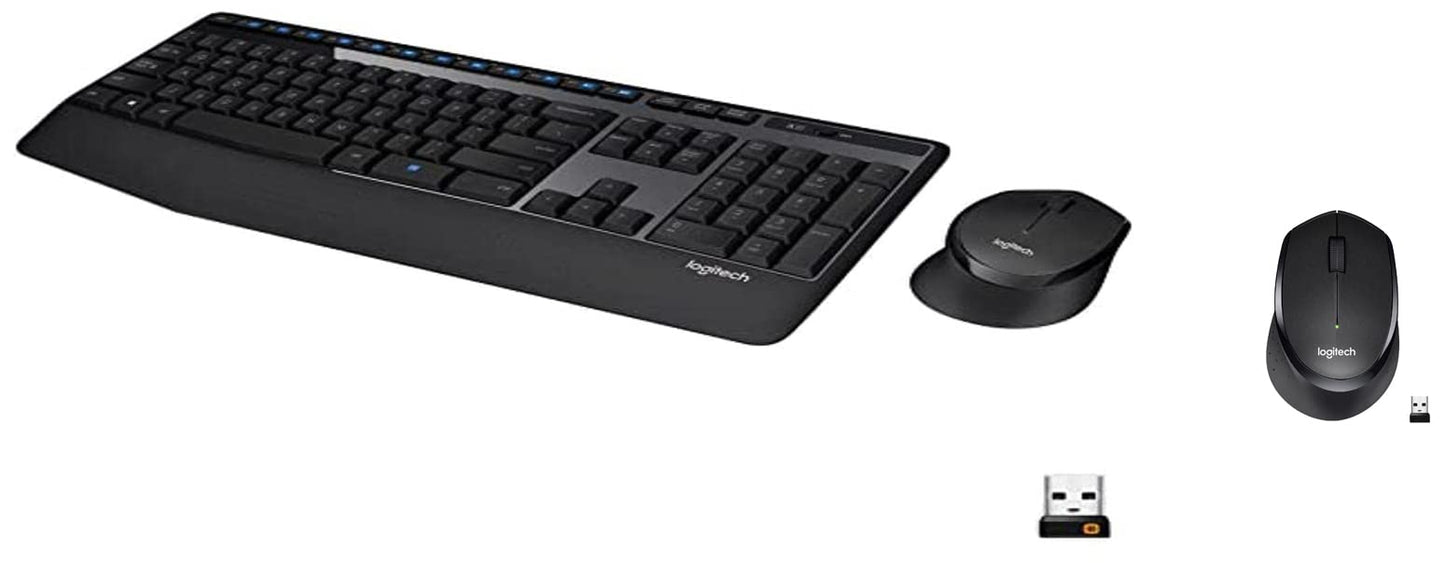 Logitech MK345 Wireless Keyboard and Mouse Set Full-Sized Keyboard with Palm Rest and Comfortable Right-Handed Mouse, 2.4 GHz Wireless USB Receiver, Compatible with PC, Laptop - Black