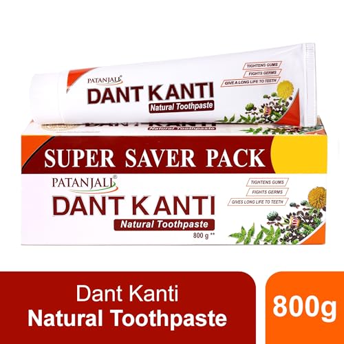 Patanjali Dant Kanti Natural Toothpaste 800G (200G X 4), Super Saver Value Pack, Makes Teeth Strong, Tightens Gums, Gives Cavity Free Smile