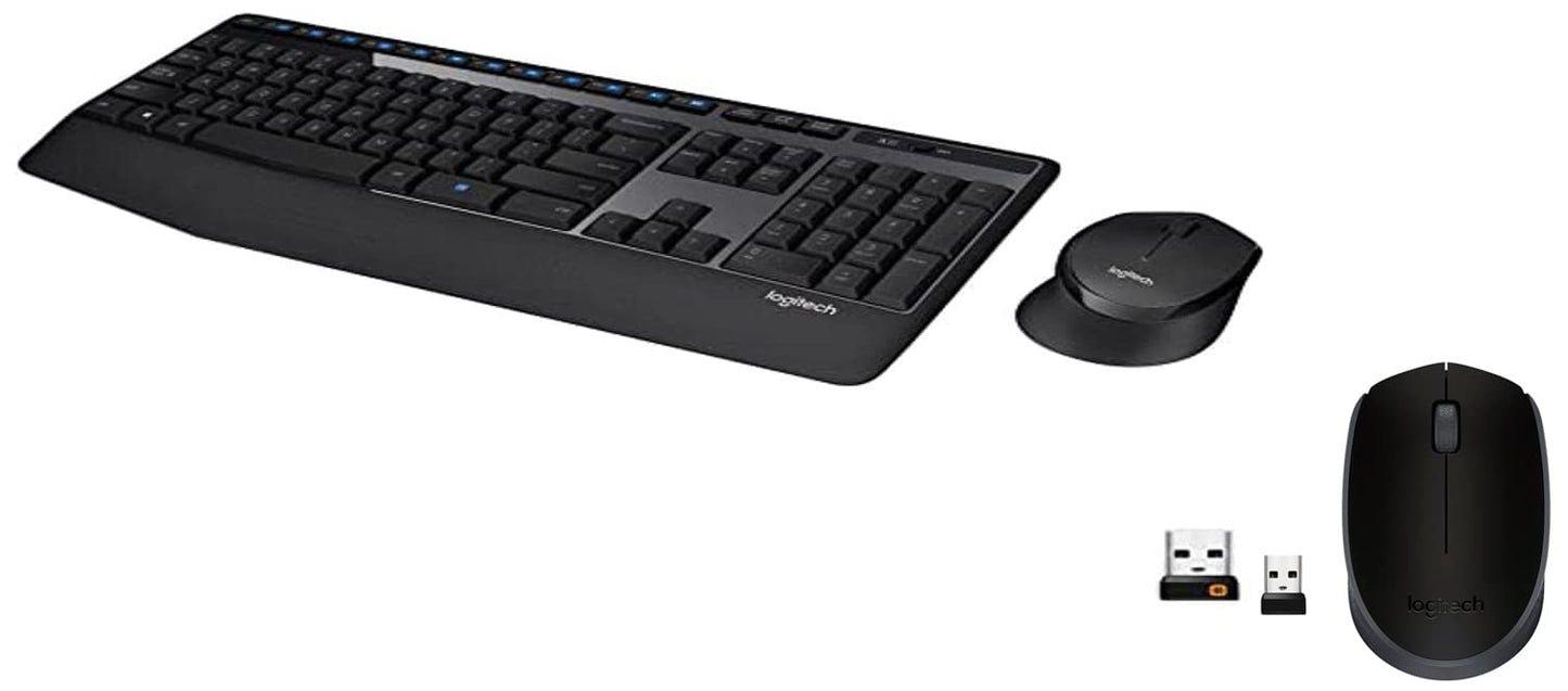 Logitech MK345 Wireless Keyboard and Mouse Set Full-Sized Keyboard with Palm Rest and Comfortable Right-Handed Mouse, 2.4 GHz Wireless USB Receiver, Compatible with PC, Laptop - Black