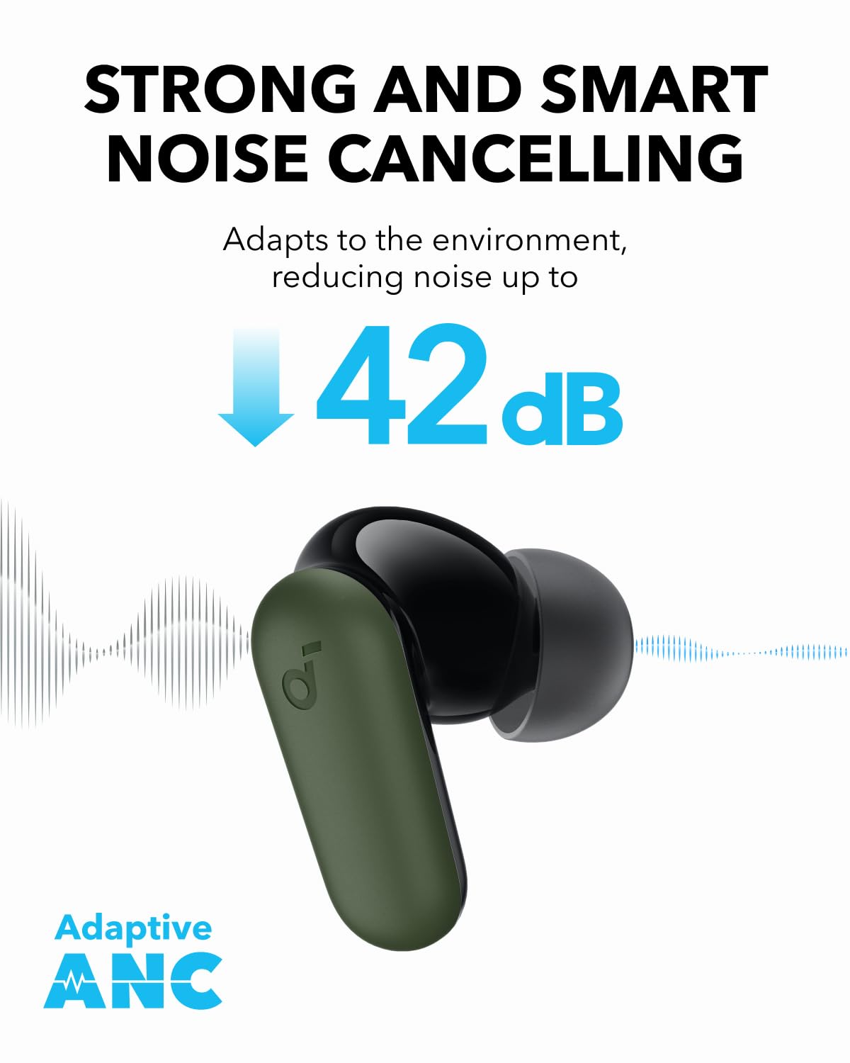 soundcore P30i by Anker Noise Cancelling Earbuds, Powerful Bass, 45H Playtime, 2-in-1 Case and Phone Stand, IP54, Fast Charge 10min = 120 min, Bluetooth 5.4 (Green)