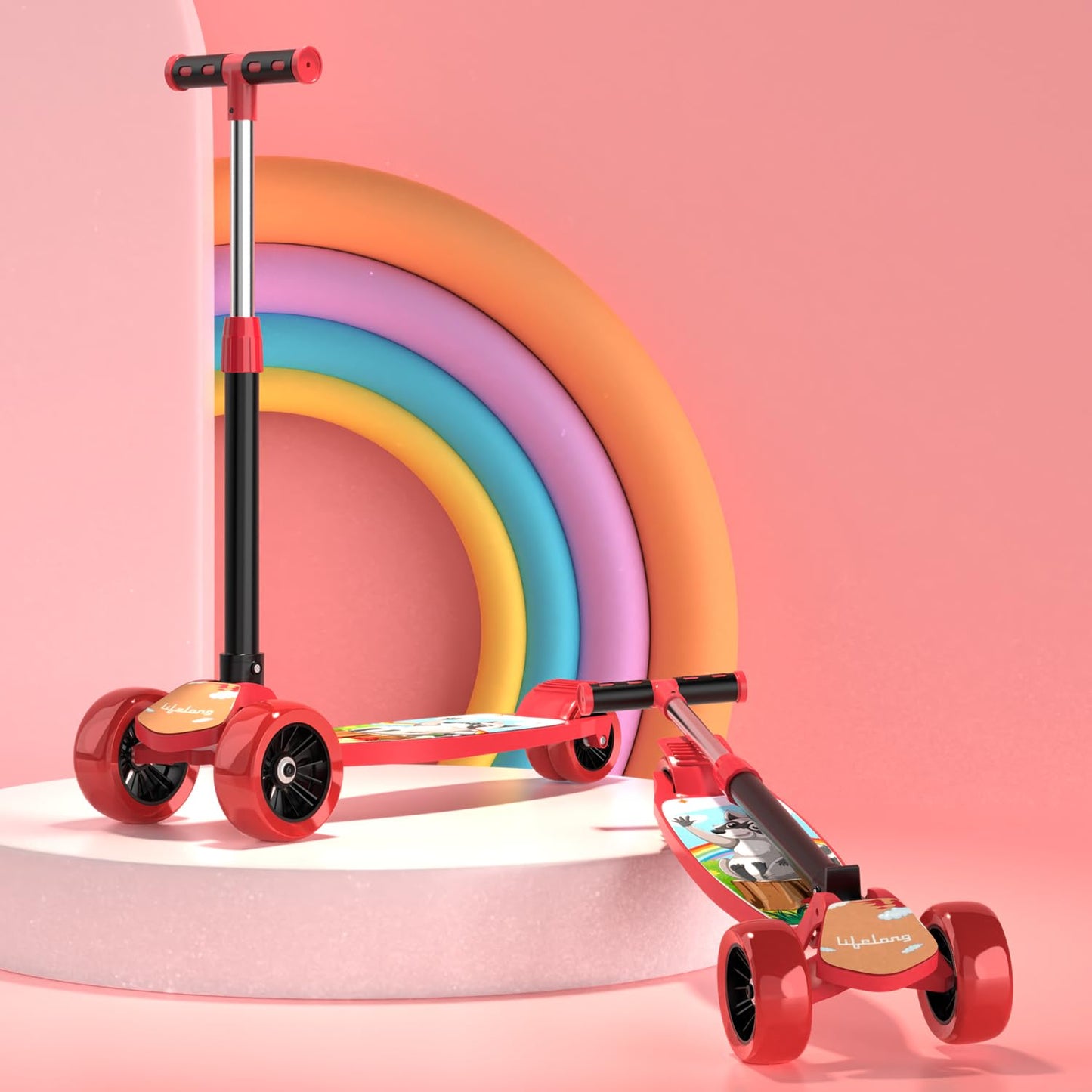 Lifelong Kick Scooter with Adjustable Height | Foldable Scooter | Skate Scooter for Kids with PVC Wheel | Max User Weight - 50 kg, Pink & Blue, 6 Months Manufacturer's Warranty, LLKS03