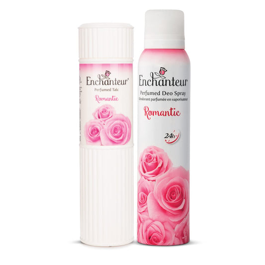 Enchanteur Romantic Perfumed Deo Spray For Women, 150ml & Romantic Perfumed Talc For Women, 250g