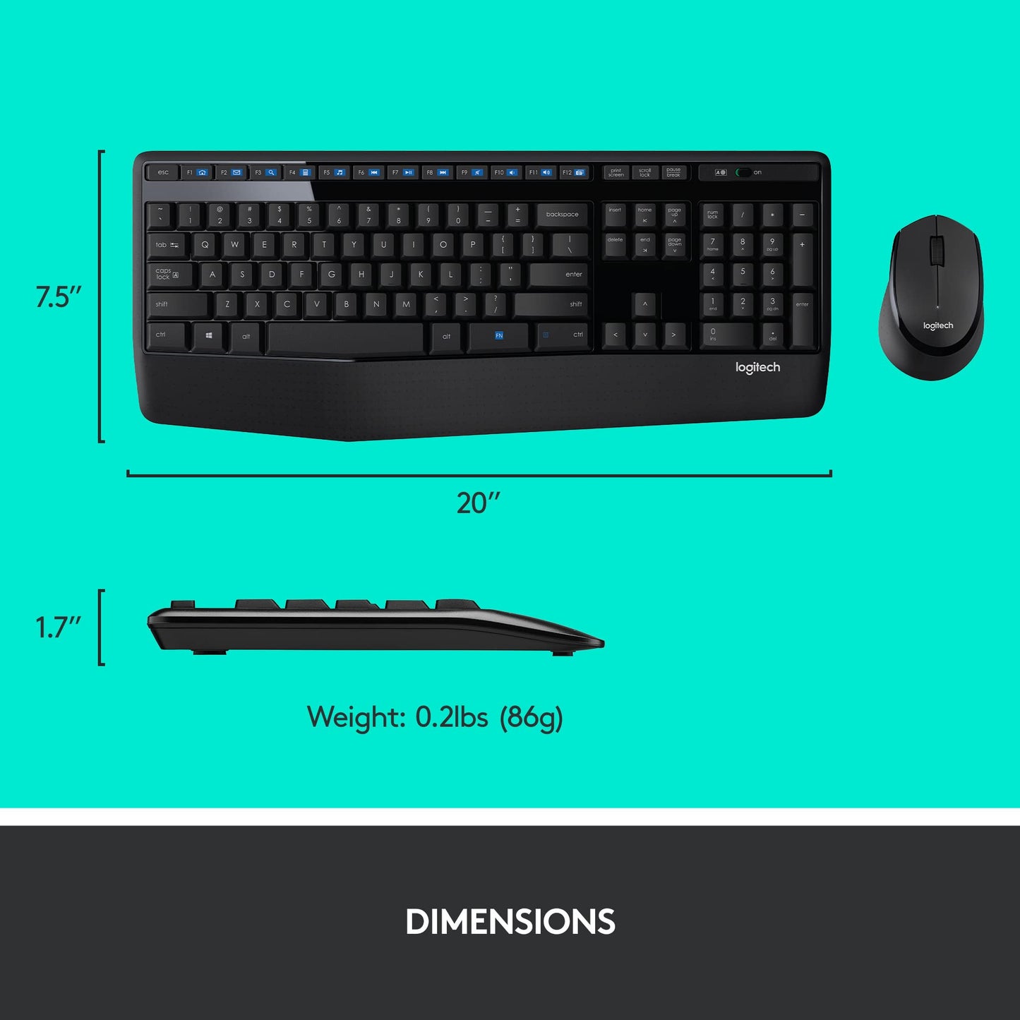 Logitech MK345 Wireless Keyboard and Mouse Set Full-Sized Keyboard with Palm Rest and Comfortable Right-Handed Mouse, 2.4 GHz Wireless USB Receiver, Compatible with PC, Laptop - Black