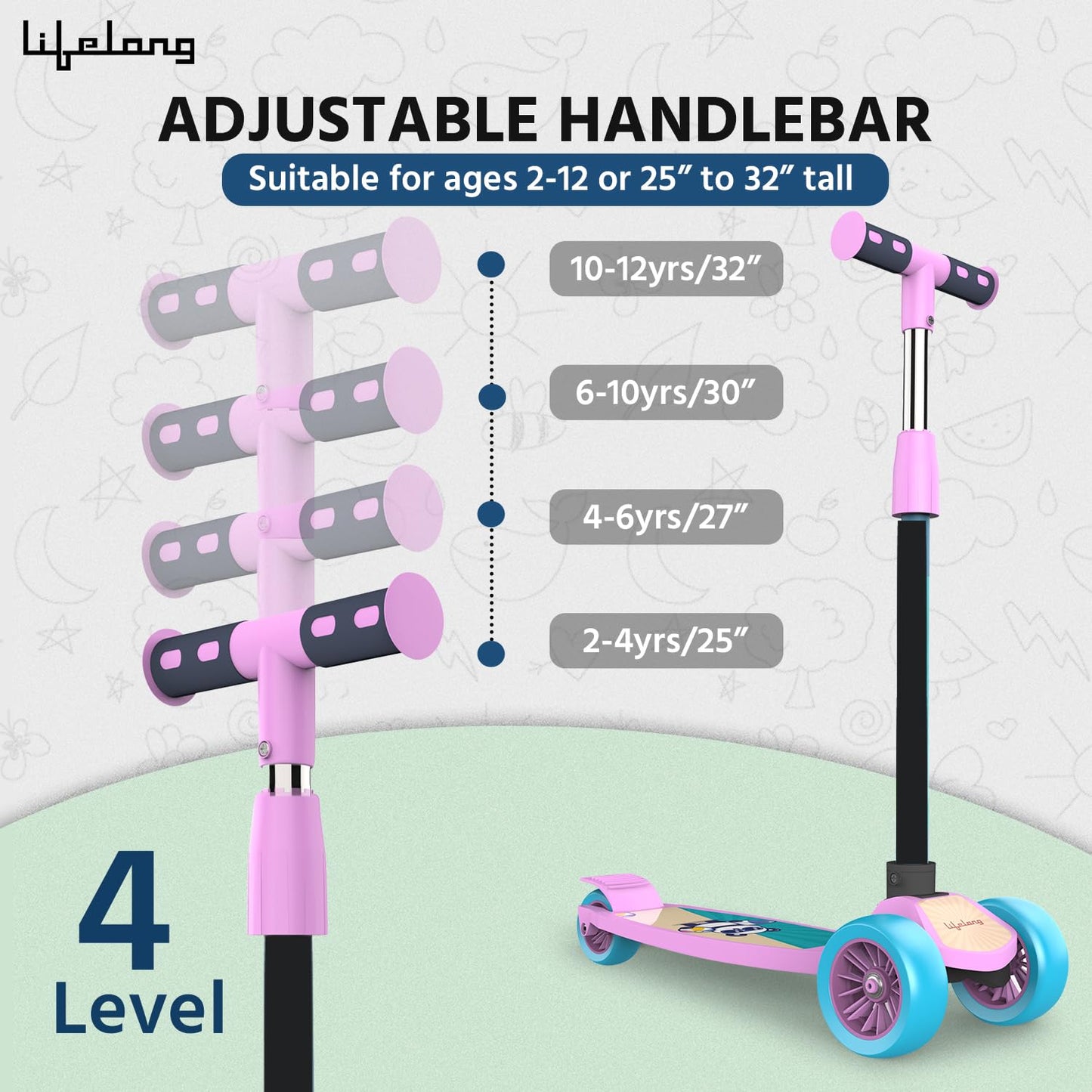 Lifelong Kick Scooter with Adjustable Height | Foldable Scooter | Skate Scooter for Kids with PVC Wheel | Max User Weight - 50 kg, Pink & Blue, 6 Months Manufacturer's Warranty, LLKS03