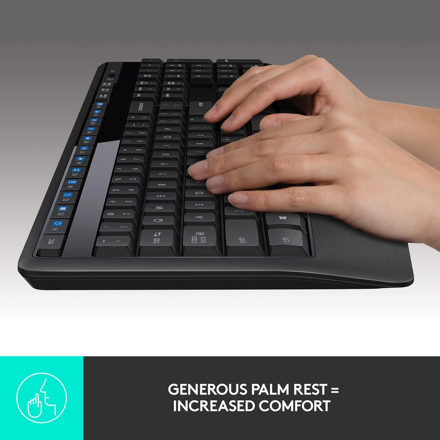 Logitech MK345 Wireless Keyboard and Mouse Set Full-Sized Keyboard with Palm Rest and Comfortable Right-Handed Mouse, 2.4 GHz Wireless USB Receiver, Compatible with PC, Laptop - Black