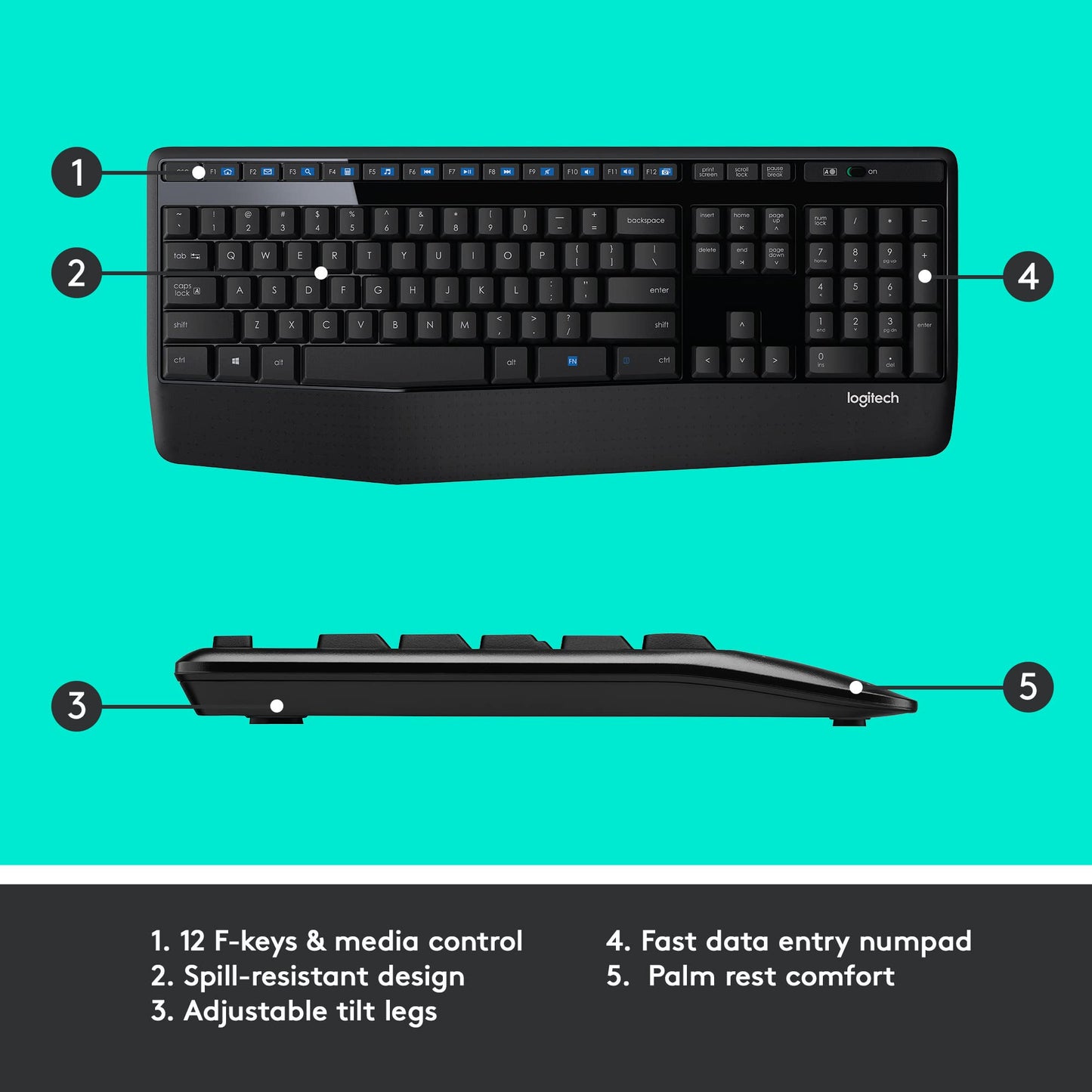 Logitech MK345 Wireless Keyboard and Mouse Set Full-Sized Keyboard with Palm Rest and Comfortable Right-Handed Mouse, 2.4 GHz Wireless USB Receiver, Compatible with PC, Laptop - Black