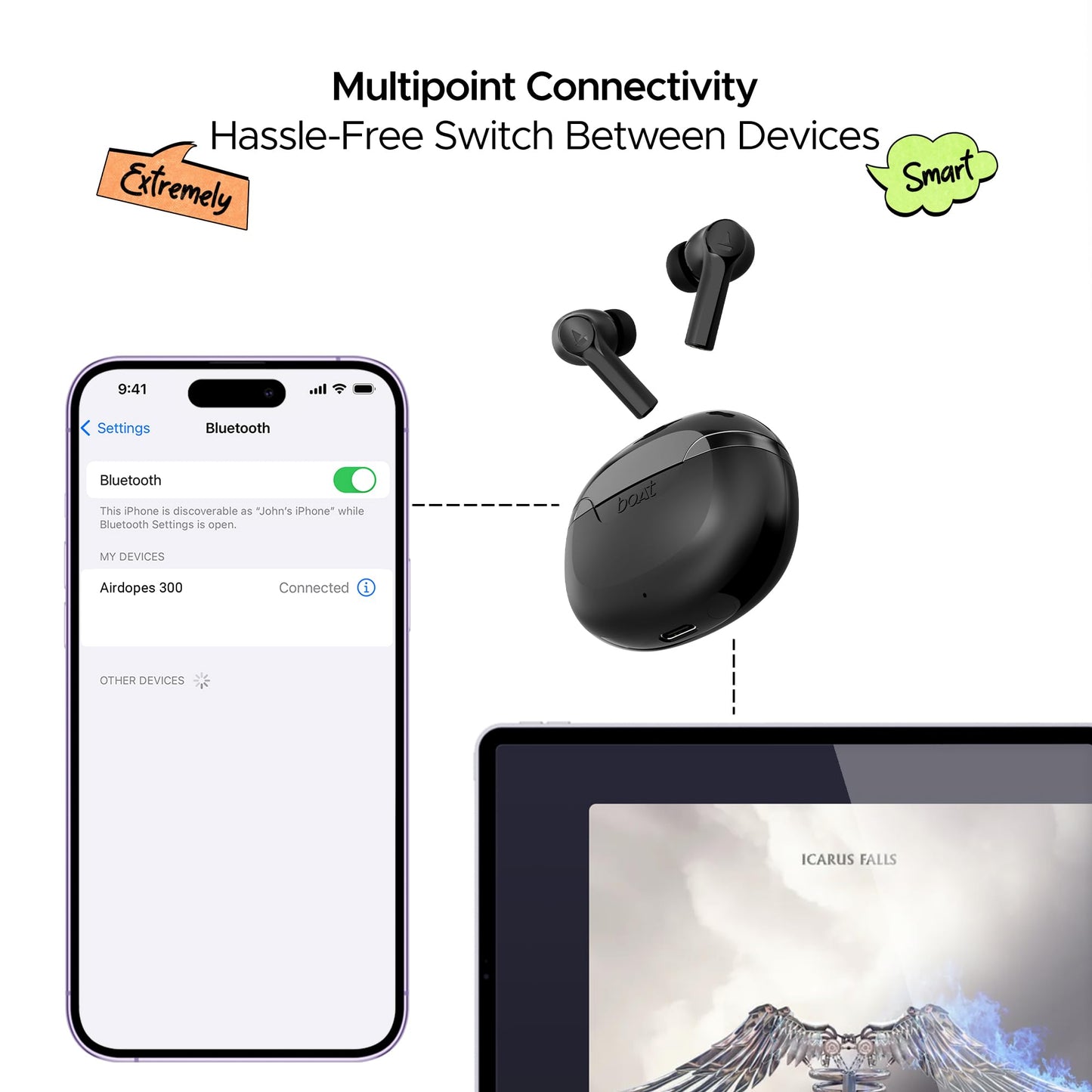 boAt Airdopes 300 TWS in-Ear Earbuds w/ 4 Mics AI-ENx™, Spatial Audio, 50 hrs Playtime, Multipoint Connection, ASAP™ Charge, Hearables App Support(Gunmetal Black)