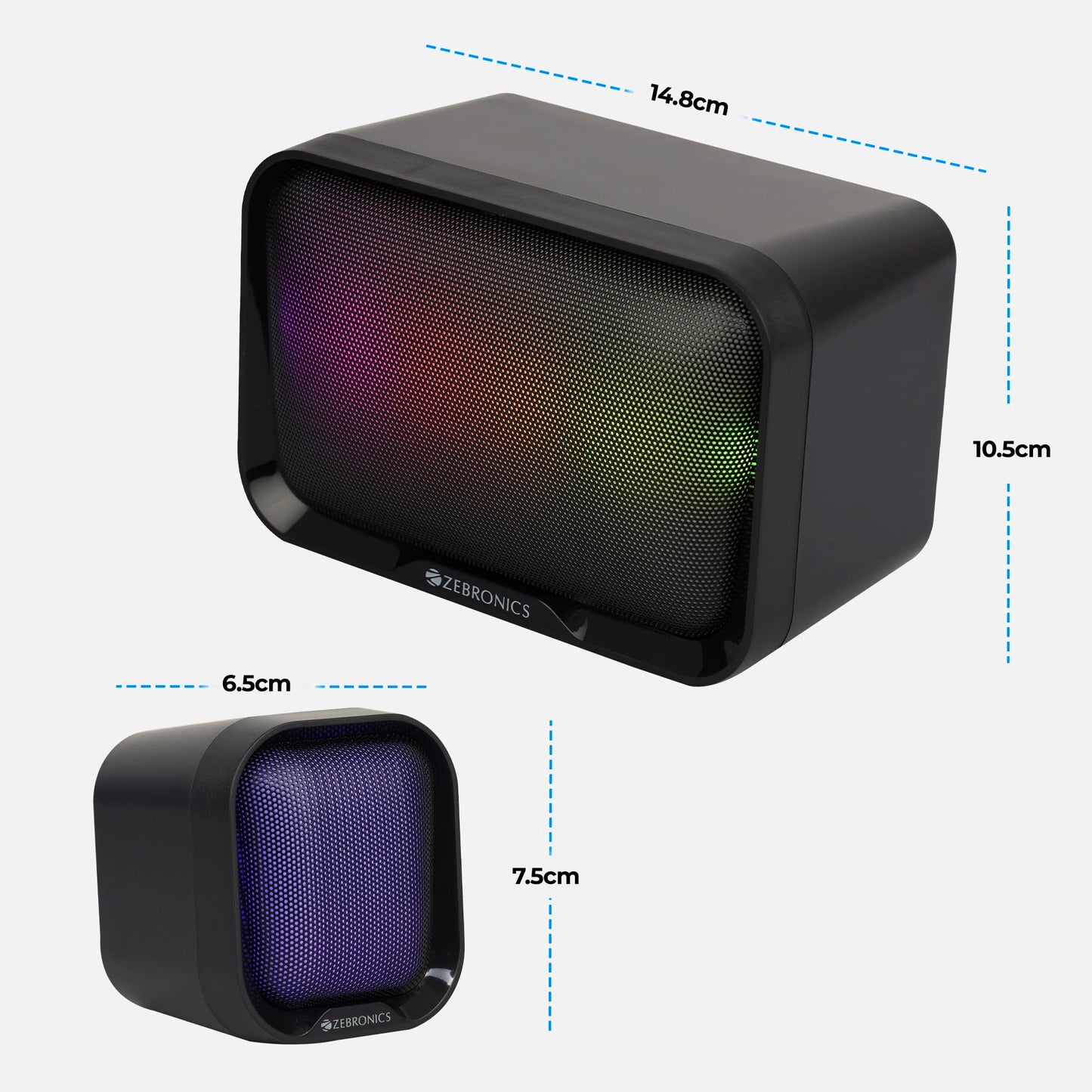 ZEBRONICS Pluto 2-2.1 Channel Desktop Speaker with 15 watts Output, Bluetooth 5.0, USB, mSD, FM, 3.5mm Jack Line Input, Inbuilt Volume Control, USB Powered, RGB Lights