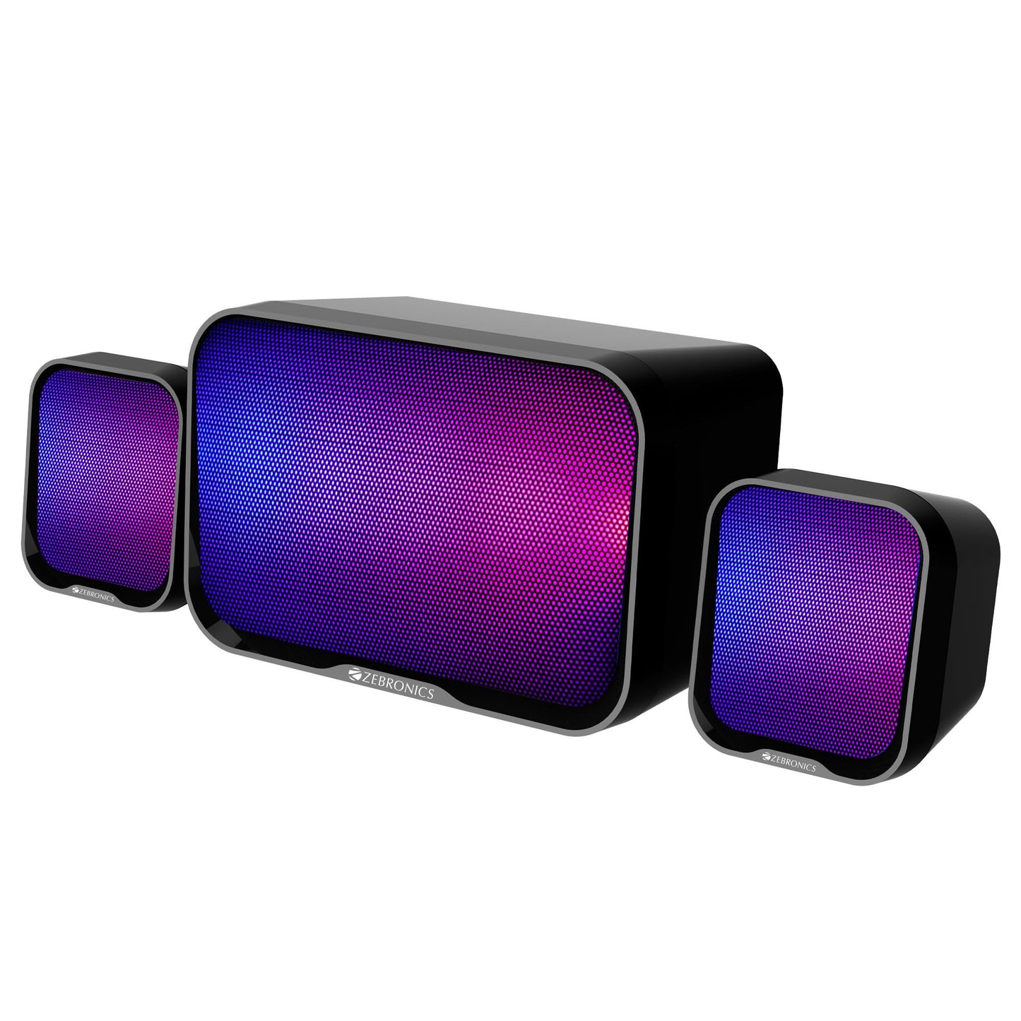 ZEBRONICS Pluto 2-2.1 Channel Desktop Speaker with 15 watts Output, Bluetooth 5.0, USB, mSD, FM, 3.5mm Jack Line Input, Inbuilt Volume Control, USB Powered, RGB Lights