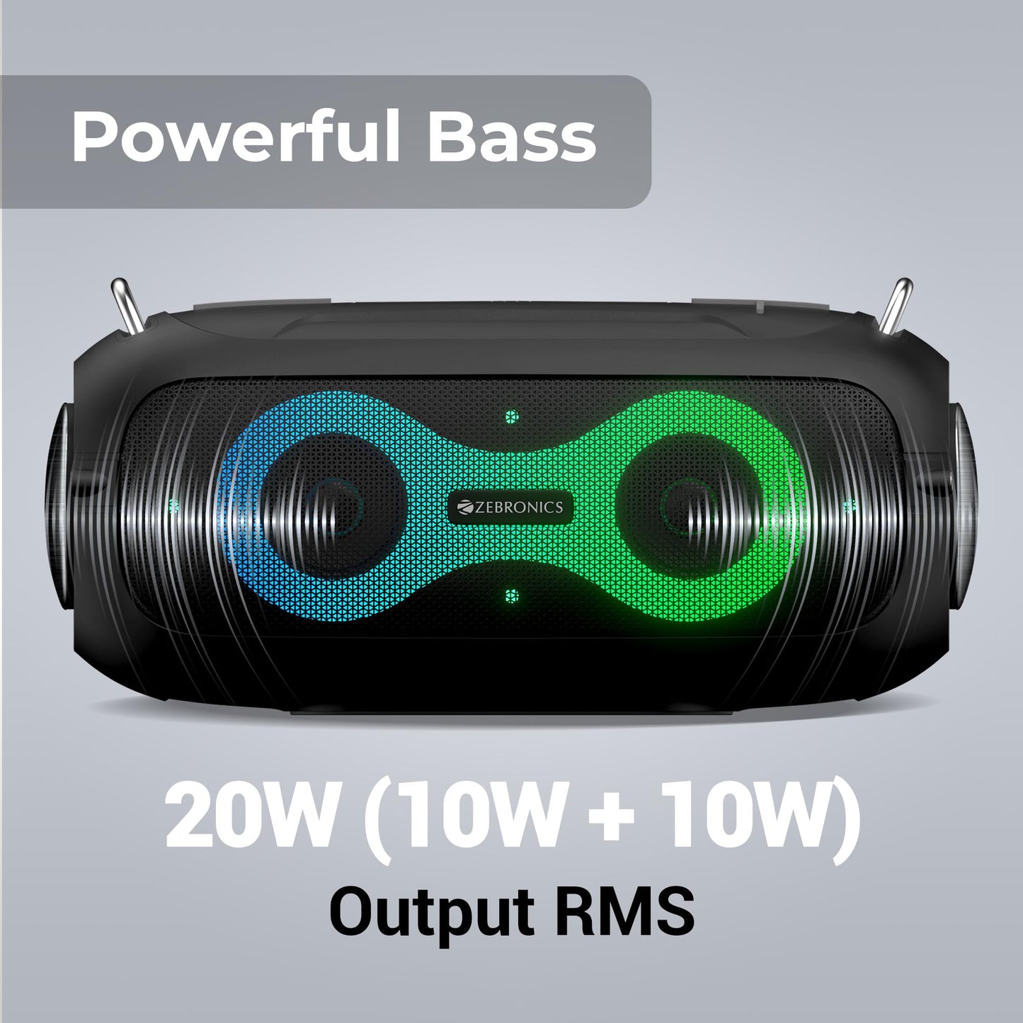 Zebronics Music Bomb X Pro 20W Output, Portable Wireless Speaker with Bluetooth 5.1, 22h Backup, TWS, USB, mSD, AUX, FM, Call Function and RGB LED Lights