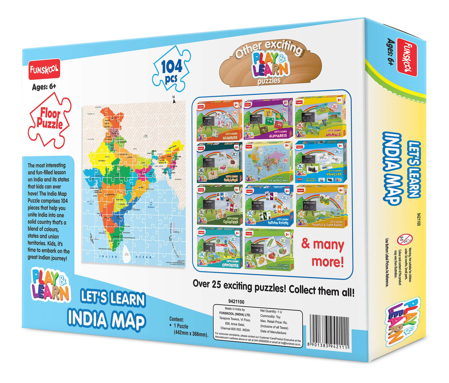 Funskool Play, Read & Learn India Toy Map, Educational, 104 Pieces, Puzzle, For 6 year Old Kids And Above, Multi Color