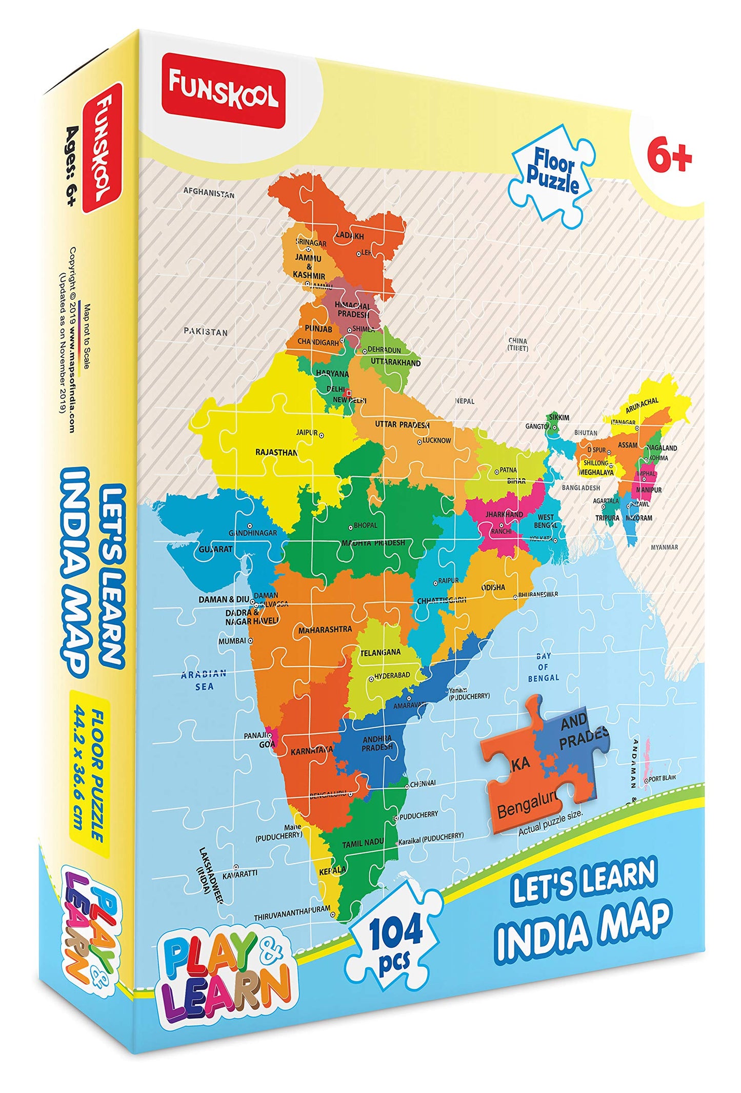 Funskool Play, Read & Learn India Toy Map, Educational, 104 Pieces, Puzzle, For 6 year Old Kids And Above, Multi Color