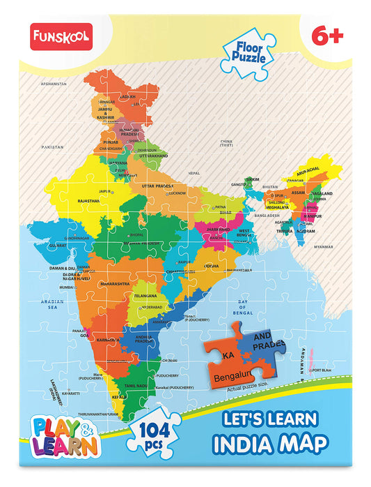 Funskool Play, Read & Learn India Toy Map, Educational, 104 Pieces, Puzzle, For 6 year Old Kids And Above, Multi Color