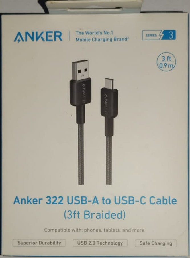 Anker 322 USB-A to USB-C Cable (3ft Braided) Black